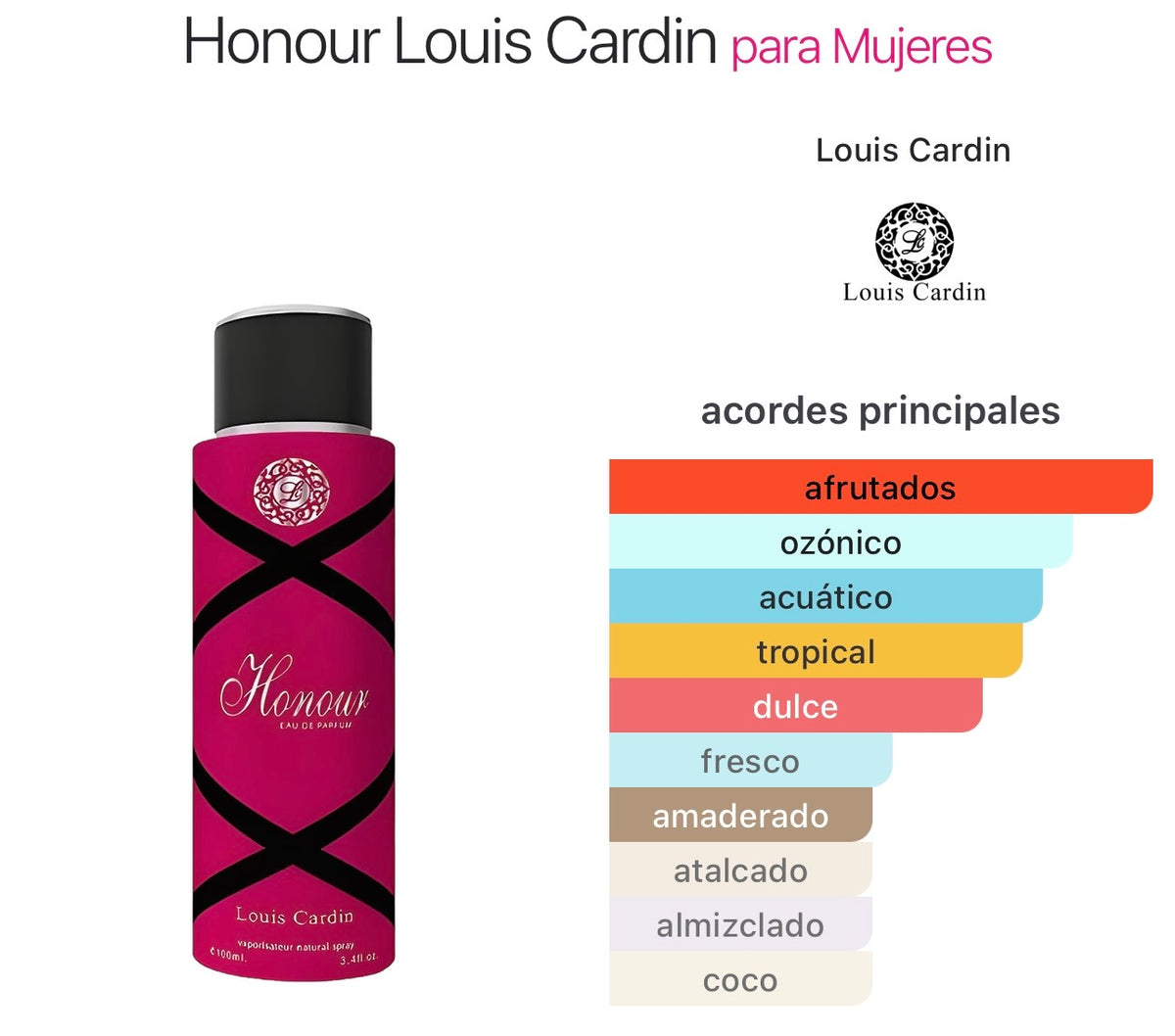 Louis Cardin Honour Eau de Parfum para Mujer 3.4 oz / 100 ml